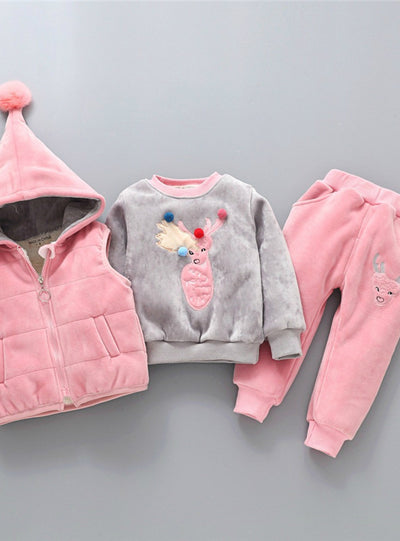 Autumn Warm Hooded 3PCS Vest+Long Sleeves+pants
