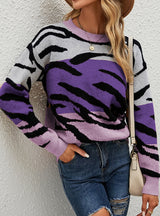 Loose Pullover Color Matching Tiger Sweater