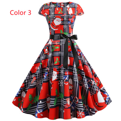 Christmas Printed Short-sleeved Dress