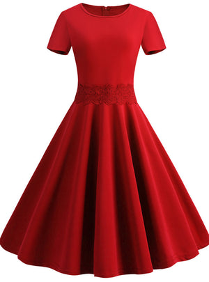 Retro Short Sleeve Round Neck Dress