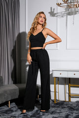 Open-back Strap Top Solid Color Suit