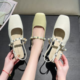 Square-headed Thick-heeled Pearls Sandals