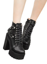 Black Martin Boots Women Lace-up Soft Leather 