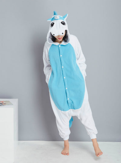 Blue Pink Unicorn Costume Winter Warm Sleepwear 