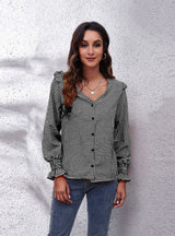 V-neck Long-sleeved Chiffon Shirt
