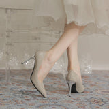 High-heeled Patent Leather Plaid Single Shoes