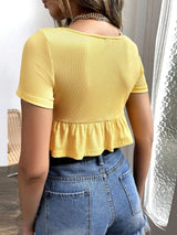 Slim Solid Color Sexy Yellow T-shirt