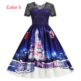 Christmas Short Sleeve Printed Lace Stitching Dress