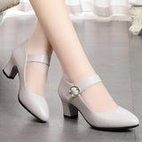 High Heels White Thick Heel Pumps Lady Shoes