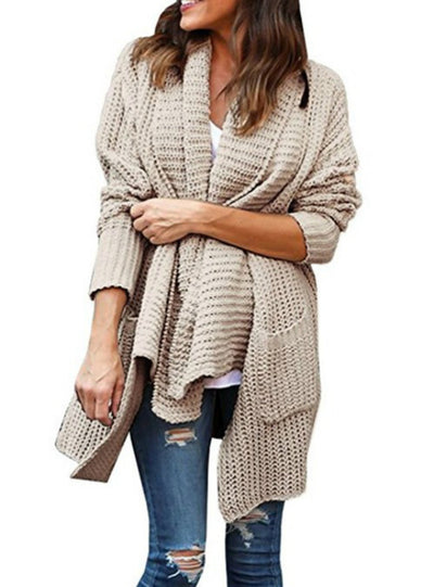Sweater Cardigan Loose Irregular Lapel Double Bag