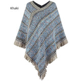 Contrast Striped Fringed Pullover Cape Shawl