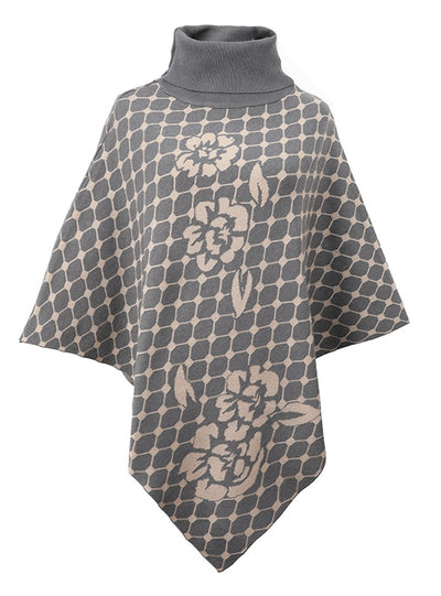 Women High Neck Collar Flower Cape Shawl