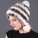Three-ball Ear Protection Rex Rabbit Fur Hat