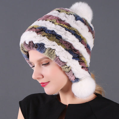 Three-ball Ear Protection Rex Rabbit Fur Hat