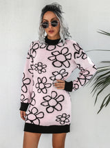 Women Flower Knitted Sweater Dress