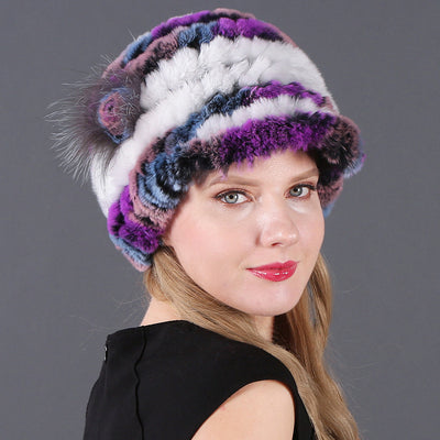 Woman Warm Rex Rabbit Hair Knitted Hat
