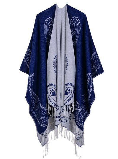Fringed Cashew Flower Shawl Dual-Purpose Cloak