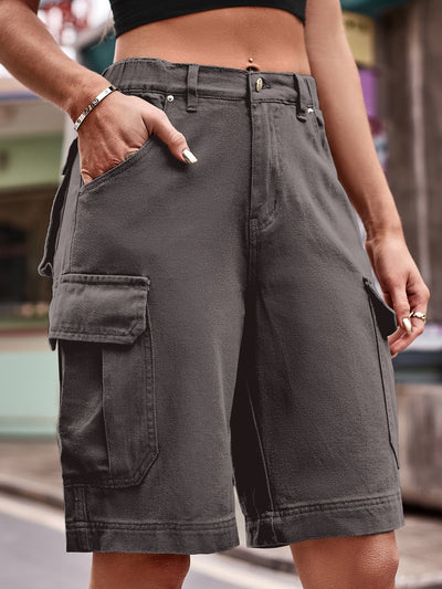 Elastic Waist Denim Overalls Cropped Shorts