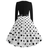 Retro Long Sleeve Polka Dot Print Dress