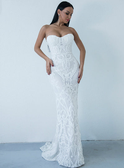 Sexy Tube Top Strapless Retro Geometric Sequins Dress