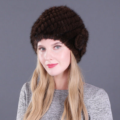 Women's Mink Tail Braided Hat Pineapple Hat