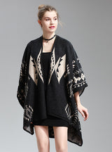 Women's Jacquard Shawl Long Knitted Cardigan