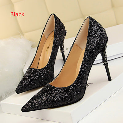 Metal Shallow Mouth Pointed Sequins Shoes