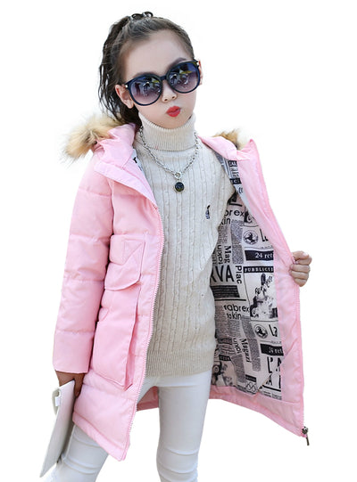 Girls Jackets&Coats Winter Fur Hooded Thick 