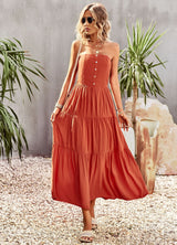 Solid Color Tube Top Big Swing Dress