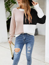 Crew Neck Stitching Contrast Sweater