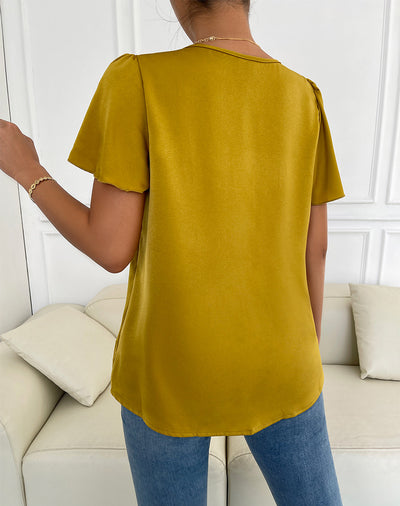 Elegant Square Solid Color Collar T-shirt