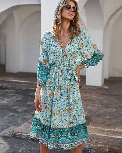 Bohemian Holiday Style Print Dress