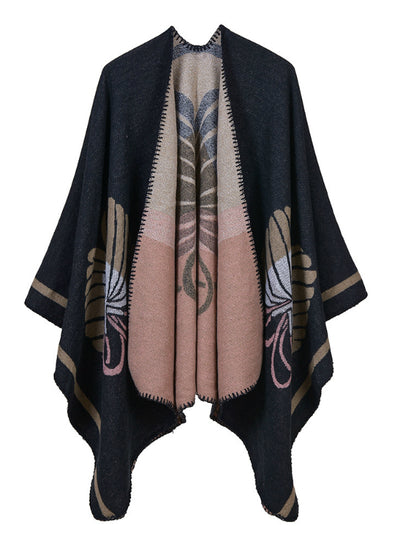 Ladies Cashmere Split Flower Shawl Cape