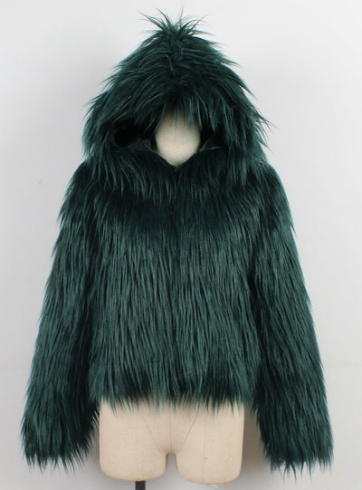 Women Winter Fur Like Hat Throwing Coat 