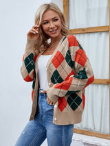 V-Neck Diamond Color Matching Coat Sweater