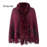 Leopard Print Fur Collar Tassel Warm Scarf Shawl