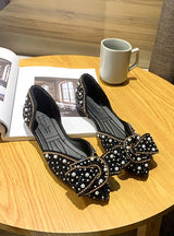 Retro Shallow-mouth Pointed Bow Shoes