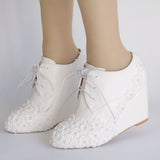 White Wedge Wedge Lace-up Boots