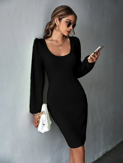 Knitted Sexy Backless Long-sleeved Dress
