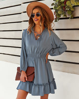 Long Sleeve Solid Color Waist Dress