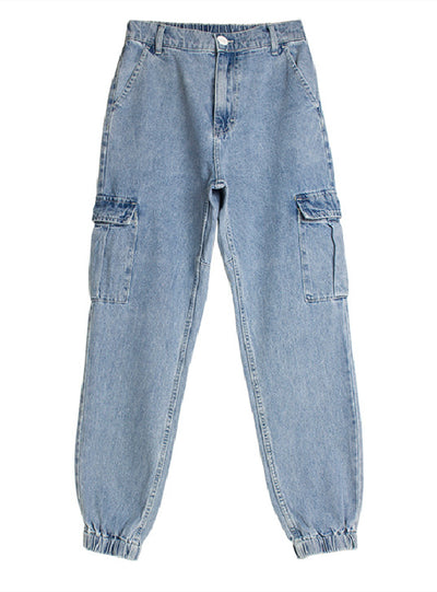 High-waist Wide-leg Elastic Waist Jeans
