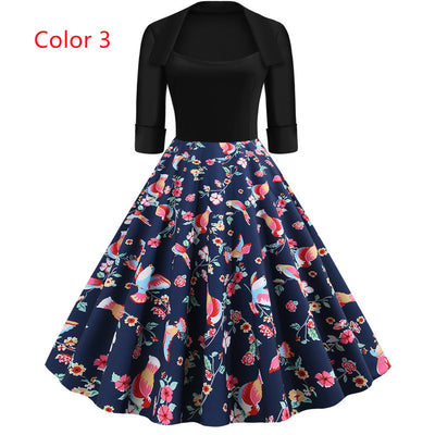 Middle Sleeve Print Lapel Dress