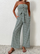 Tube Top Pocket Button Jumpsuit