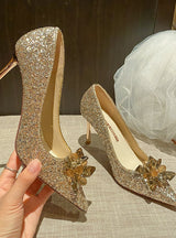 Thin-heeled Pointed Crystal High Heels