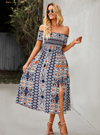 Off the Shoulder Bohemian Split Dress