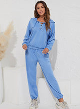 V-neck Hooded Top Pant Two-piece Suit