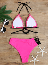 Split Leopard Print Hollow Swimsuit Bikini