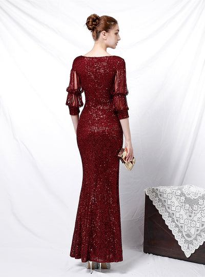 Long Sequined Fishtail Evening Dress
