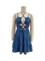 Hollow Stitching Pleated Suspenders Dress