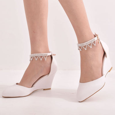 Pointed Wedge Tassel Rhinestone Sandals